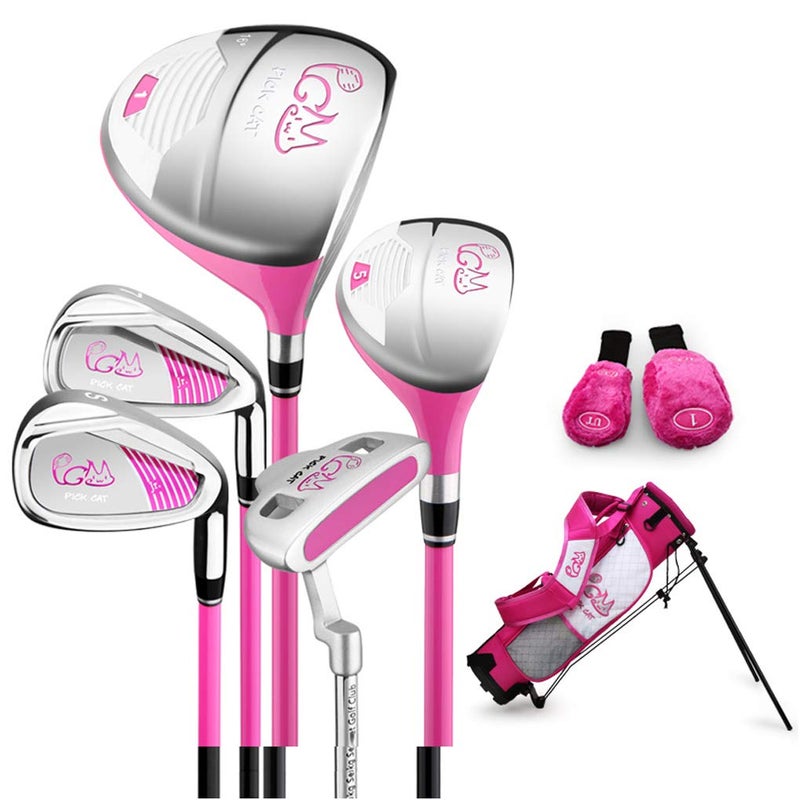 PGM Junior Golf Club Complete Set for Children Kids, 6-8 Age Groups 5 Golf Clubs with Stand Bag and 2 Headcovers for Boys & Girls, Right Hand, Black - Image 1